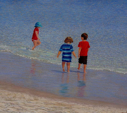 Pastel painting, Beach scene.