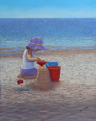 Pastel painting, Beach scene. Available for sale. Please contact the artist.